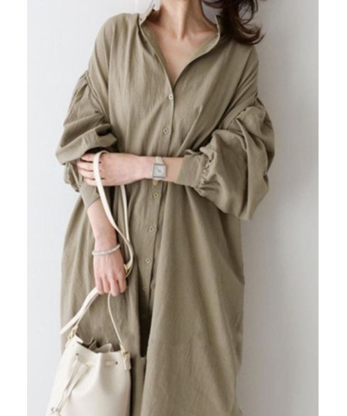 MAISON BREEZE（メゾンブリーズ）の「【MAISON BREEZE】ノーカラーロングシャツワンピース KNF（シャツワンピース・レディース・ベージュ・FREE）」の10枚目の写真