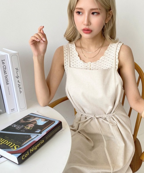 moment+（モーメントプラス）の「リネンライクジャンパースカート（ジャンパースカート・レディース・ナチュラル/ライトグリーン/ブラウン/ブラック/カーキ/モカ/アイボリー・L/M）」の5枚目の写真