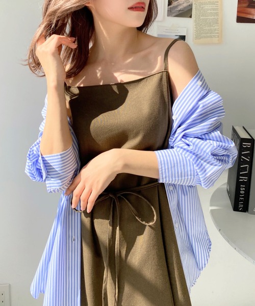 moment+（モーメントプラス）の「リネンライクジャンパースカート（ジャンパースカート・レディース・ナチュラル/ライトグリーン/ブラウン/ブラック/カーキ/モカ/アイボリー・L/M）」の4枚目の写真