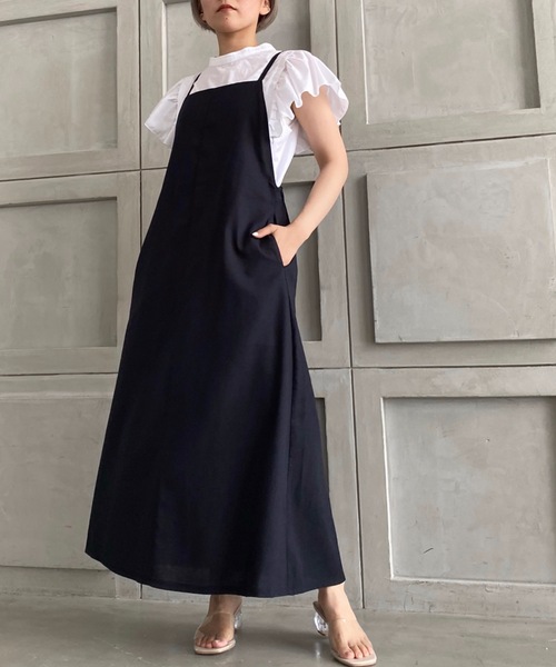 moment+（モーメントプラス）の「リネンライクジャンパースカート（ジャンパースカート・レディース・ナチュラル/ライトグリーン/ブラウン/ブラック/カーキ/モカ/アイボリー・L/M）」の8枚目の写真