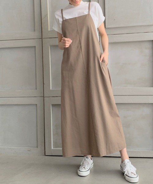 moment+（モーメントプラス）の「リネンライクジャンパースカート（ジャンパースカート・レディース・ナチュラル/ライトグリーン/ブラウン/ブラック/カーキ/モカ/アイボリー・L/M）」の14枚目の写真