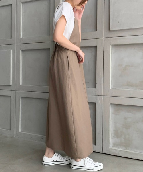 moment+（モーメントプラス）の「リネンライクジャンパースカート（ジャンパースカート・レディース・ナチュラル/ライトグリーン/ブラウン/ブラック/カーキ/モカ/アイボリー・L/M）」の13枚目の写真