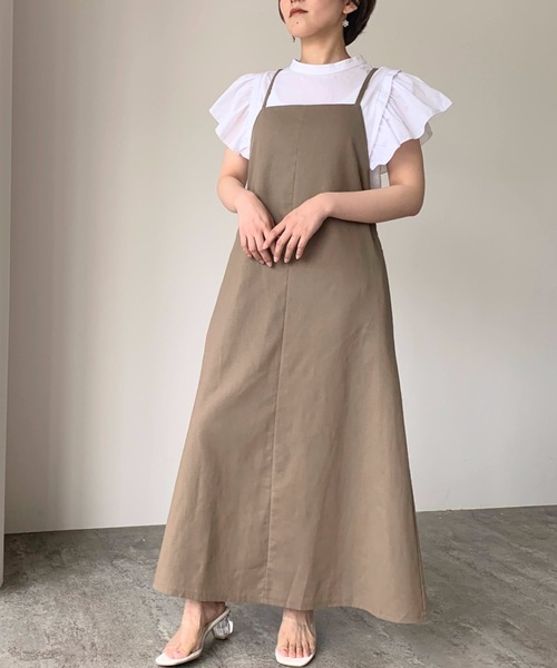 moment+（モーメントプラス）の「リネンライクジャンパースカート（ジャンパースカート・レディース・ナチュラル/ライトグリーン/ブラウン/ブラック/カーキ/モカ/アイボリー・L/M）」の17枚目の写真