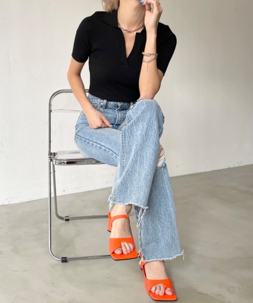 SHAGGIE（シャギー）の「スクエアトゥトングサンダル（サンダル・レディース・ホワイト/ブラック/ピンク/オレンジ・S/M/L/XL）」の9枚目の写真