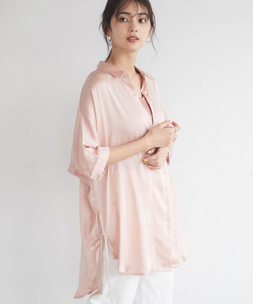 CRAFT STANDARD BOUTIQUE（クラフトスタンダードブティック）の「サイドリボンドルマンロングシャツ　＊◇（シャツ/ブラウス・レディース・アイボリー/ピンク/ブルー/モカ/ライトグリーン/ライトグレー/ダークネイビー・FREE）」の7枚目の写真