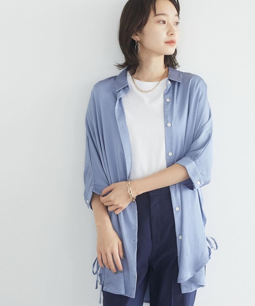 CRAFT STANDARD BOUTIQUE（クラフトスタンダードブティック）の「サイドリボンドルマンロングシャツ　＊◇（シャツ/ブラウス・レディース・アイボリー/ピンク/ブルー/モカ/ライトグリーン/ライトグレー/ダークネイビー・FREE）」の5枚目の写真