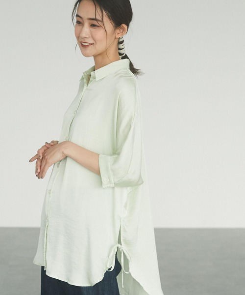 CRAFT STANDARD BOUTIQUE（クラフトスタンダードブティック）の「サイドリボンドルマンロングシャツ　＊◇（シャツ/ブラウス・レディース・アイボリー/ピンク/ブルー/モカ/ライトグリーン/ライトグレー/ダークネイビー・FREE）」の4枚目の写真