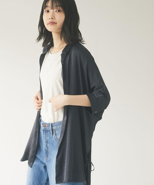 CRAFT STANDARD BOUTIQUE（クラフトスタンダードブティック）の「サイドリボンドルマンロングシャツ　＊◇（シャツ/ブラウス・レディース・アイボリー/ピンク/ブルー/モカ/ライトグリーン/ライトグレー/ダークネイビー・FREE）」の6枚目の写真