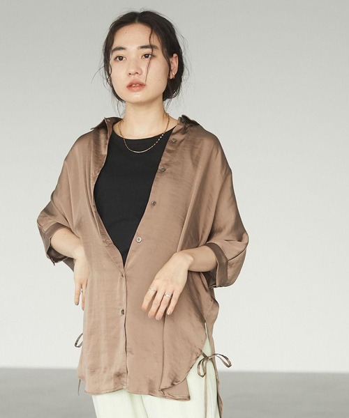 CRAFT STANDARD BOUTIQUE（クラフトスタンダードブティック）の「サイドリボンドルマンロングシャツ　＊◇（シャツ/ブラウス・レディース・アイボリー/ピンク/ブルー/モカ/ライトグリーン/ライトグレー/ダークネイビー・FREE）」の3枚目の写真