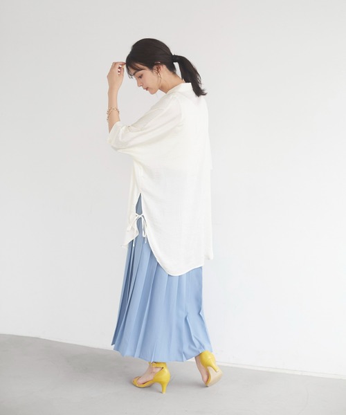 CRAFT STANDARD BOUTIQUE（クラフトスタンダードブティック）の「サイドリボンドルマンロングシャツ　＊◇（シャツ/ブラウス・レディース・アイボリー/ピンク/ブルー/モカ/ライトグリーン/ライトグレー/ダークネイビー・FREE）」の9枚目の写真