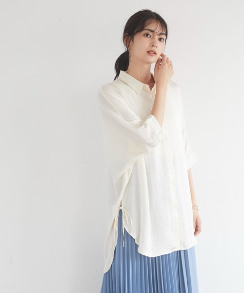 CRAFT STANDARD BOUTIQUE（クラフトスタンダードブティック）の「サイドリボンドルマンロングシャツ　＊◇（シャツ/ブラウス・レディース・アイボリー/ピンク/ブルー/モカ/ライトグリーン/ライトグレー/ダークネイビー・FREE）」の10枚目の写真