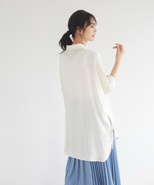 CRAFT STANDARD BOUTIQUE（クラフトスタンダードブティック）の「サイドリボンドルマンロングシャツ　＊◇（シャツ/ブラウス・レディース・アイボリー/ピンク/ブルー/モカ/ライトグリーン/ライトグレー/ダークネイビー・FREE）」の11枚目の写真