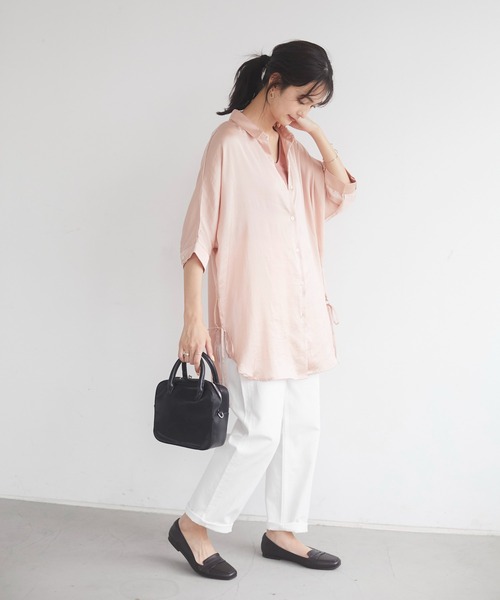 CRAFT STANDARD BOUTIQUE（クラフトスタンダードブティック）の「サイドリボンドルマンロングシャツ　＊◇（シャツ/ブラウス・レディース・アイボリー/ピンク/ブルー/モカ/ライトグリーン/ライトグレー/ダークネイビー・FREE）」の16枚目の写真