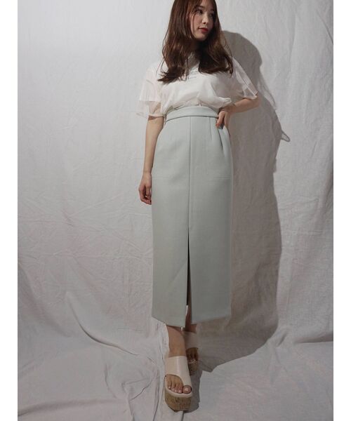 MERCURYDUO（マーキュリーデュオ）の「ボンディングカラーステッチタイトスカート（スカート・レディース・アイボリー/ミント/ラベンダー・SMALL/MEDIUM）」の5枚目の写真