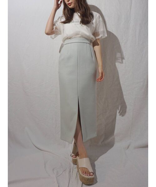 MERCURYDUO（マーキュリーデュオ）の「ボンディングカラーステッチタイトスカート（スカート・レディース・アイボリー/ミント/ラベンダー・SMALL/MEDIUM）」の6枚目の写真