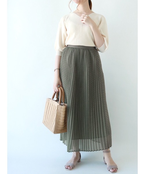 Te chichi（テチチ）の「シアー幾何柄プリーツスカート（スカート・レディース・グリーン/ブラウン・ﾌﾘ-）」の15枚目の写真