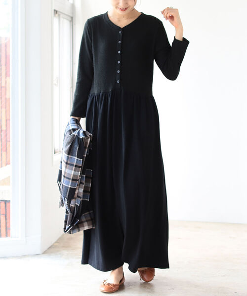 B:MING by BEAMS(ビーミングバイビームス)の「B:MING by BEAMS / ウエスト切り替え カットソー ワンピース(ワンピース・レディース・ブラック/ベージュ/モスグリーン・ONE SIZE)」の2枚目の写真