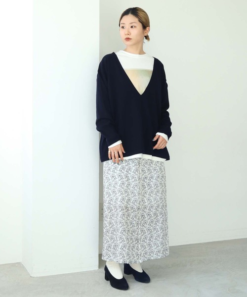 nitca（ニトカ）の「キカバナプリント　バックスリットスカート（スカート・レディース・ホワイト/オレンジ・FREE）」の20枚目の写真