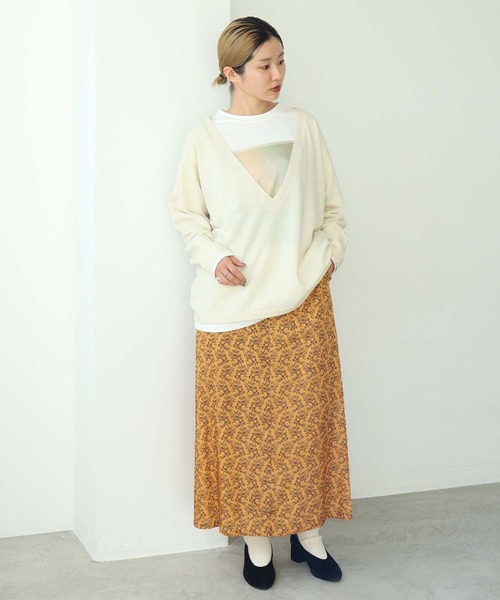 nitca（ニトカ）の「キカバナプリント　バックスリットスカート（スカート・レディース・ホワイト/オレンジ・FREE）」の6枚目の写真