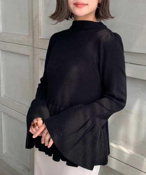 moment+（モーメントプラス）の「12G ペプラムフリル モックネックニットプルオーバー（ニット/セーター・レディース・ブラック/パープル/ライトベージュ・FREE）」の22枚目の写真