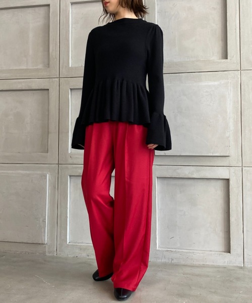 moment+（モーメントプラス）の「12G ペプラムフリル モックネックニットプルオーバー（ニット/セーター・レディース・ブラック/パープル/ライトベージュ・FREE）」の13枚目の写真