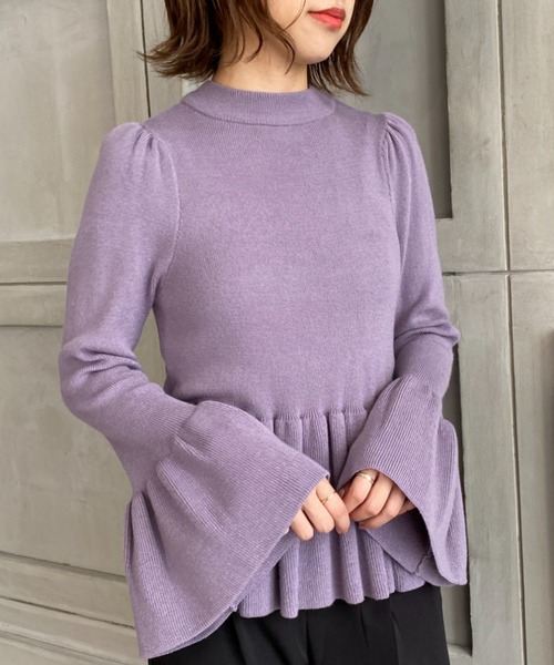 moment+（モーメントプラス）の「12G ペプラムフリル モックネックニットプルオーバー（ニット/セーター・レディース・ブラック/パープル/ライトベージュ・FREE）」の20枚目の写真