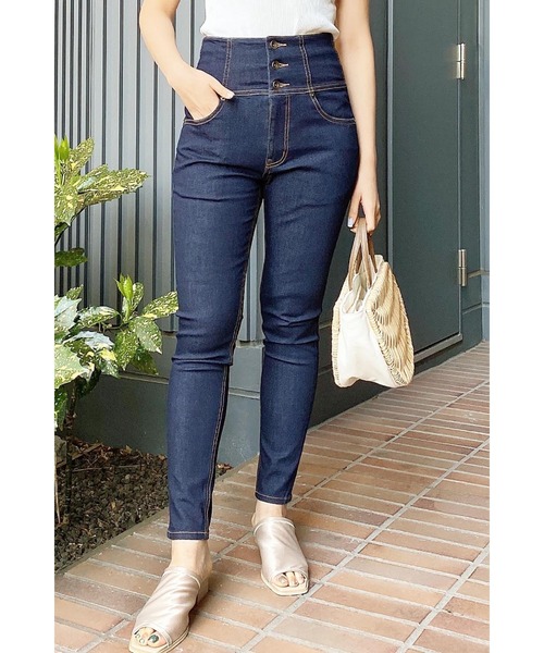 FREE'S MART（フリーズマート）の「【Sシリーズ対応】◇ハイウエストボタンフライスキニーデニムパンツ（デニムパンツ・レディース・ブラック系その他/ワンウォッシュ/ライトインディゴブルー・SMALL/X-SMALL/MEDIUM）」の5枚目の写真