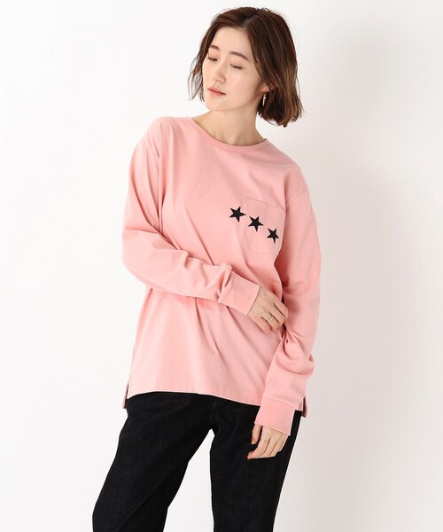 BASECONTROL（ベースコントロール）の「◆吸水速乾 ポケットスタープリント 長袖Tシャツ（Tシャツ/カットソー・レディース・ライトブルー/ブラック/ネイビー/アイボリー/ピンク系・01/02/03）」の5枚目の写真