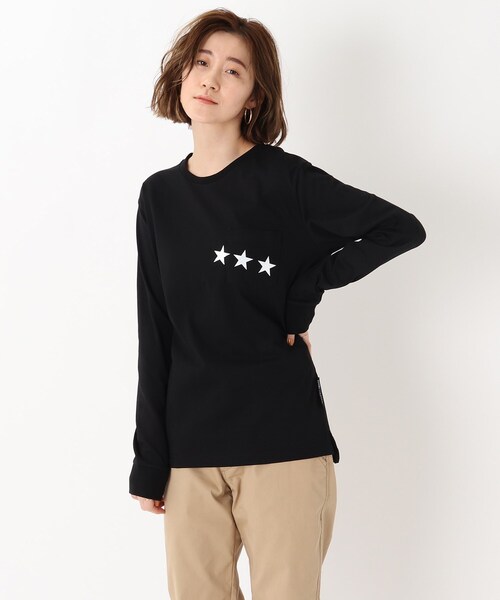 BASECONTROL（ベースコントロール）の「◆吸水速乾 ポケットスタープリント 長袖Tシャツ（Tシャツ/カットソー・レディース・ライトブルー/ブラック/ネイビー/アイボリー/ピンク系・01/02/03）」の2枚目の写真