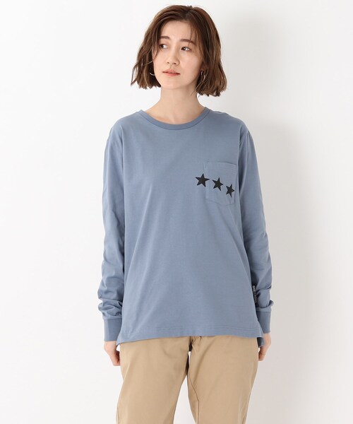 BASECONTROL（ベースコントロール）の「◆吸水速乾 ポケットスタープリント 長袖Tシャツ（Tシャツ/カットソー・レディース・ライトブルー/ブラック/ネイビー/アイボリー/ピンク系・01/02/03）」の18枚目の写真