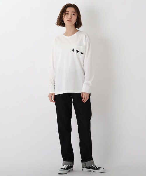 BASECONTROL（ベースコントロール）の「◆吸水速乾 ポケットスタープリント 長袖Tシャツ（Tシャツ/カットソー・レディース・ライトブルー/ブラック/ネイビー/アイボリー/ピンク系・01/02/03）」の12枚目の写真