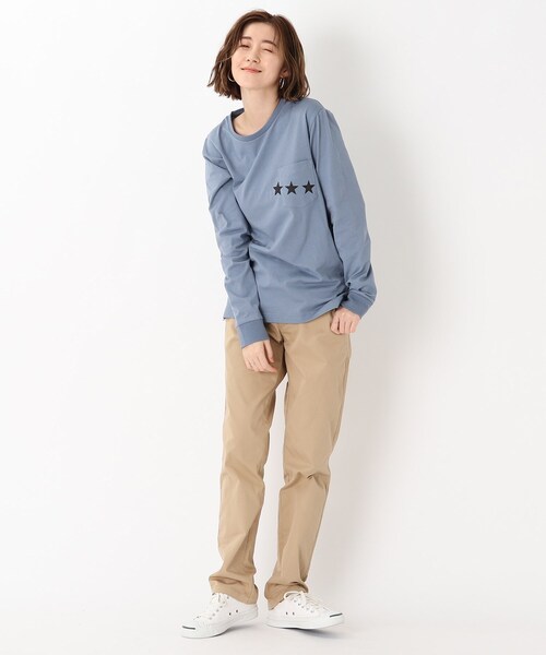 BASECONTROL（ベースコントロール）の「◆吸水速乾 ポケットスタープリント 長袖Tシャツ（Tシャツ/カットソー・レディース・ライトブルー/ブラック/ネイビー/アイボリー/ピンク系・01/02/03）」の8枚目の写真