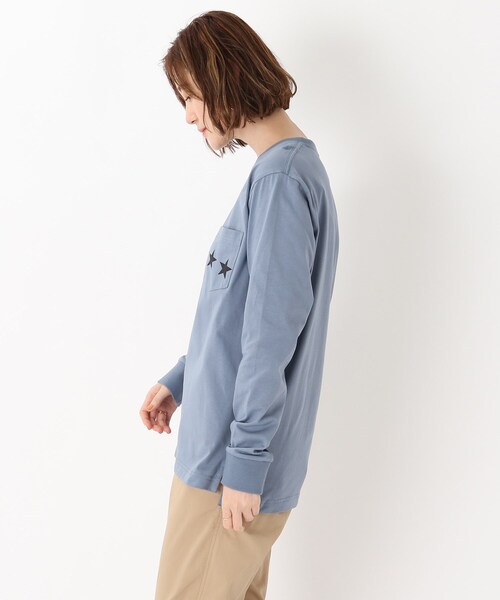 BASECONTROL（ベースコントロール）の「◆吸水速乾 ポケットスタープリント 長袖Tシャツ（Tシャツ/カットソー・レディース・ライトブルー/ブラック/ネイビー/アイボリー/ピンク系・01/02/03）」の19枚目の写真