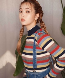 REDYAZEL | マルチボーダー襟スカラッププルオーバー(ニット/セーター)