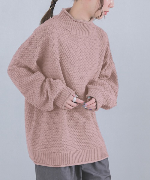 osharewalker（オシャレウォーカー）の「『鹿の子編みハイネックニット』（ニット/セーター・レディース・ブラック/アイボリー/ミント/ラベンダー/イエロー・FREE）」の4枚目の写真