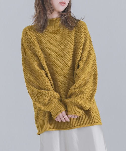 osharewalker（オシャレウォーカー）の「『鹿の子編みハイネックニット』（ニット/セーター・レディース・ブラック/アイボリー/ミント/ラベンダー/イエロー・FREE）」の5枚目の写真