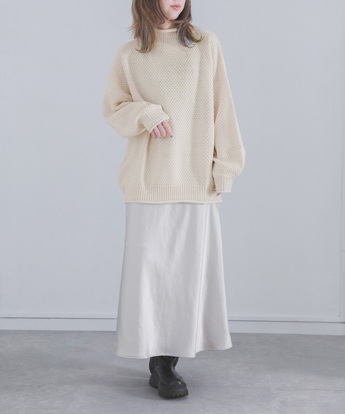 osharewalker（オシャレウォーカー）の「『鹿の子編みハイネックニット』（ニット/セーター・レディース・ブラック/アイボリー/ミント/ラベンダー/イエロー・FREE）」の16枚目の写真