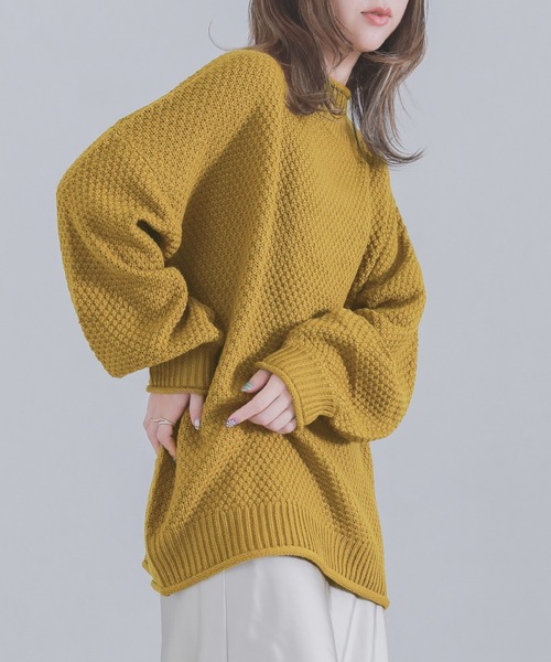 osharewalker（オシャレウォーカー）の「『鹿の子編みハイネックニット』（ニット/セーター・レディース・ブラック/アイボリー/ミント/ラベンダー/イエロー・FREE）」の18枚目の写真