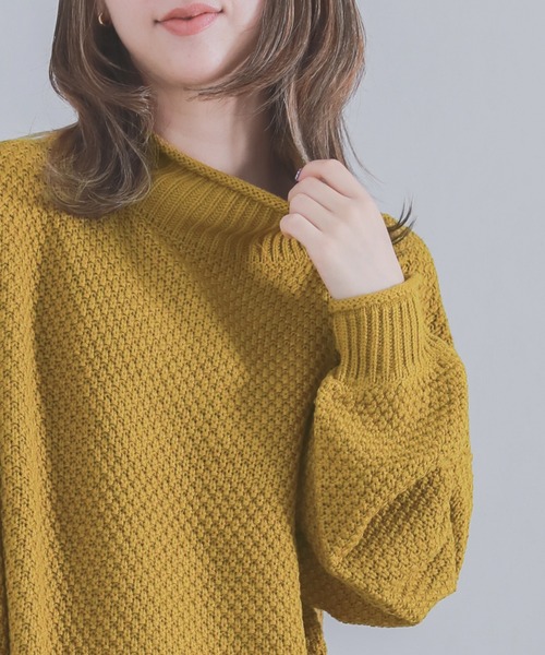 osharewalker（オシャレウォーカー）の「『鹿の子編みハイネックニット』（ニット/セーター・レディース・ブラック/アイボリー/ミント/ラベンダー/イエロー・FREE）」の17枚目の写真