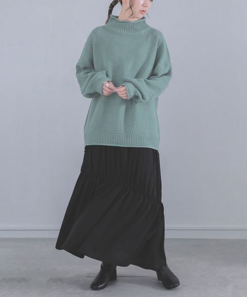 osharewalker（オシャレウォーカー）の「『鹿の子編みハイネックニット』（ニット/セーター・レディース・ブラック/アイボリー/ミント/ラベンダー/イエロー・FREE）」の21枚目の写真