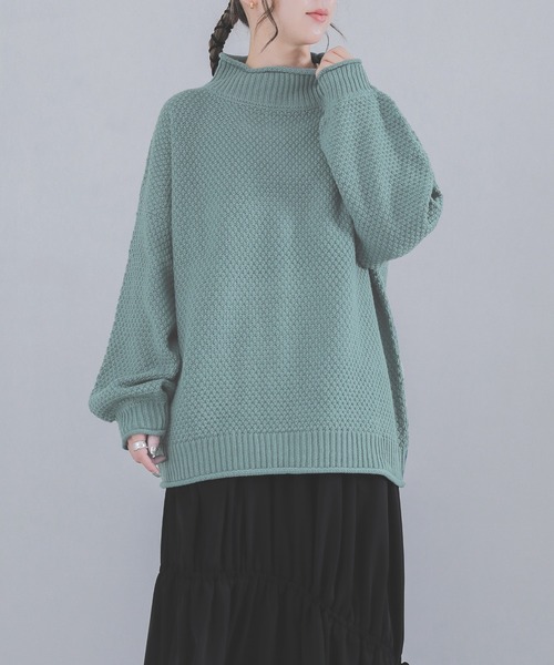 osharewalker（オシャレウォーカー）の「『鹿の子編みハイネックニット』（ニット/セーター・レディース・ブラック/アイボリー/ミント/ラベンダー/イエロー・FREE）」の20枚目の写真