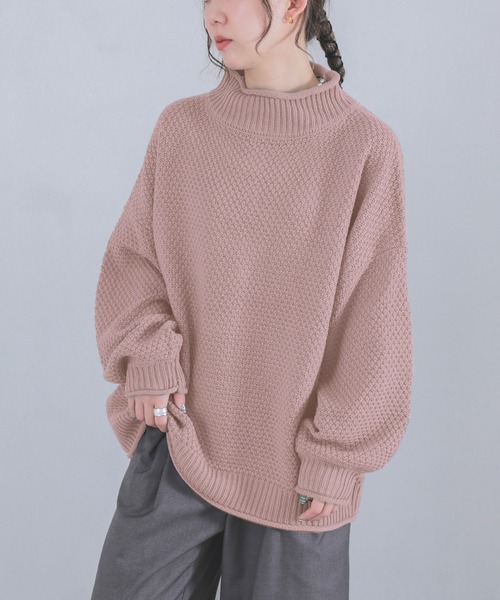 osharewalker（オシャレウォーカー）の「『鹿の子編みハイネックニット』（ニット/セーター・レディース・ブラック/アイボリー/ミント/ラベンダー/イエロー・FREE）」の22枚目の写真