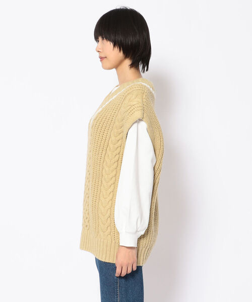 EACH.（イーチ）の「EACH (イーチ) LOW-GAUGE CABLE KNIT VEST（ニット/セーター・レディース・ベージュ/ブラウン/ピンク・FREE）」の5枚目の写真