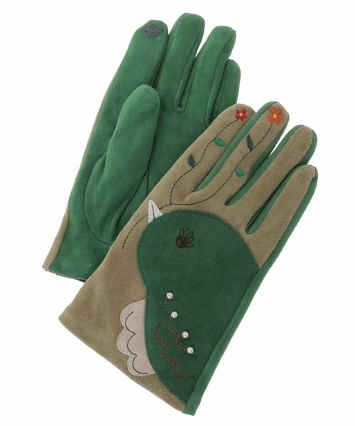 Jocomomola（ホコモモラ）の「【スマホ対応】鳥コラージュグローブ（手袋・レディース・ネイビー/マスタード・40）」の5枚目の写真