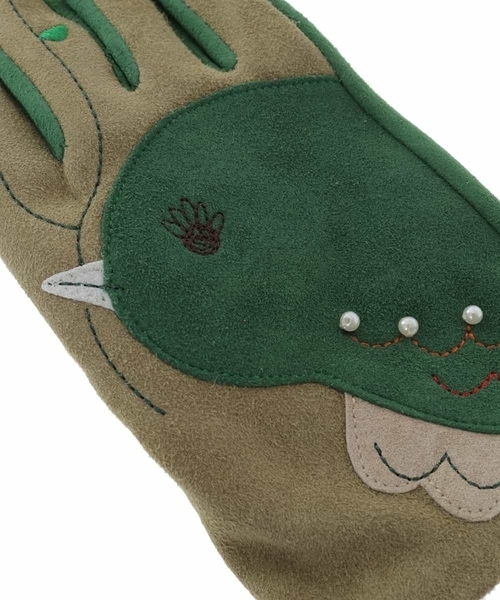 Jocomomola（ホコモモラ）の「【スマホ対応】鳥コラージュグローブ（手袋・レディース・ネイビー/マスタード・40）」の6枚目の写真