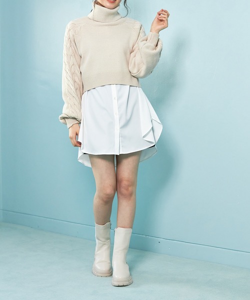 OLIVE des OLIVE（オリーブデオリーブ）の「タートルニット&チュニックset（Tシャツ/カットソー・レディース・ベージュ/オフホワイト/ミント・FREE）」の4枚目の写真