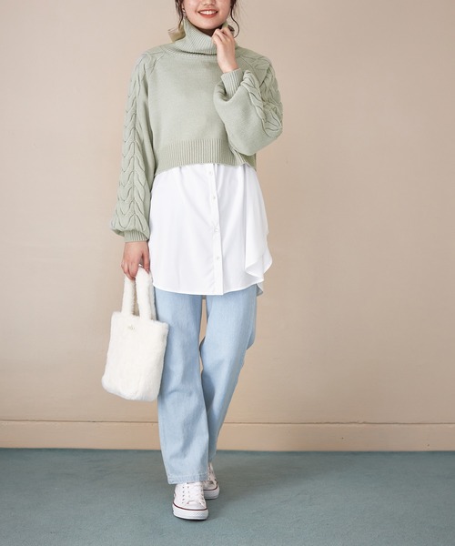 OLIVE des OLIVE（オリーブデオリーブ）の「タートルニット&チュニックset（Tシャツ/カットソー・レディース・ベージュ/オフホワイト/ミント・FREE）」の5枚目の写真