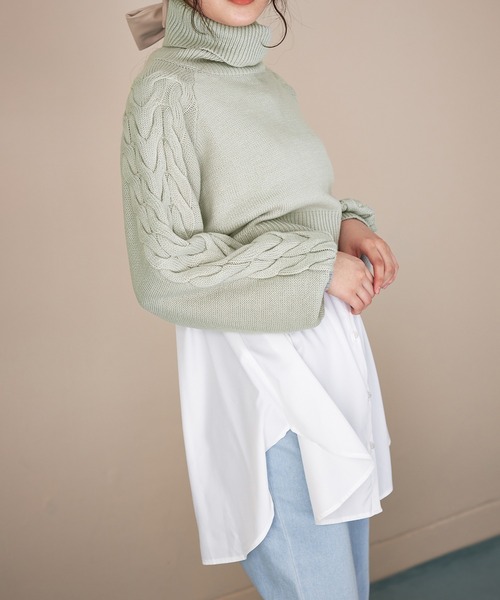 OLIVE des OLIVE（オリーブデオリーブ）の「タートルニット&チュニックset（Tシャツ/カットソー・レディース・ベージュ/オフホワイト/ミント・FREE）」の12枚目の写真