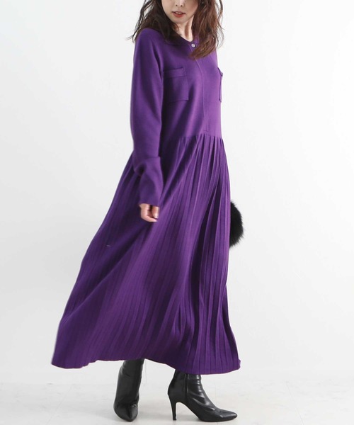 切替プリーツのロングニットワンピース ワンピース Sawa A La Mode サワアラモード のファッション通販 Zozotown