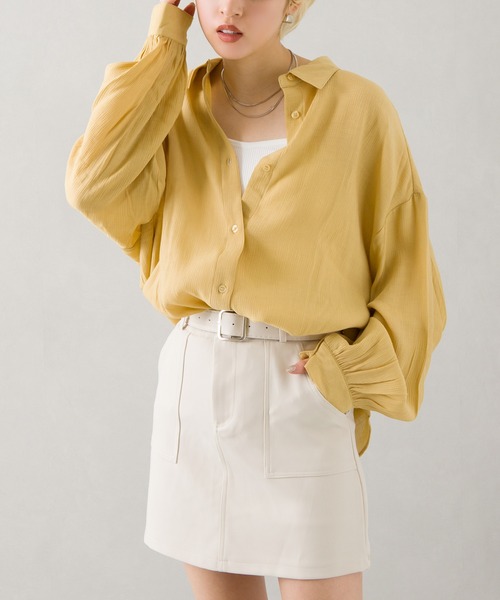 SpRay(スプレイ)の「シフォンクレ-プボリュームスリーブシャツ(シャツ/ブラウス・レディース・ライトグレー/ブラック/イエロー/オレンジ/アイボリー・FREE)」の4枚目の写真